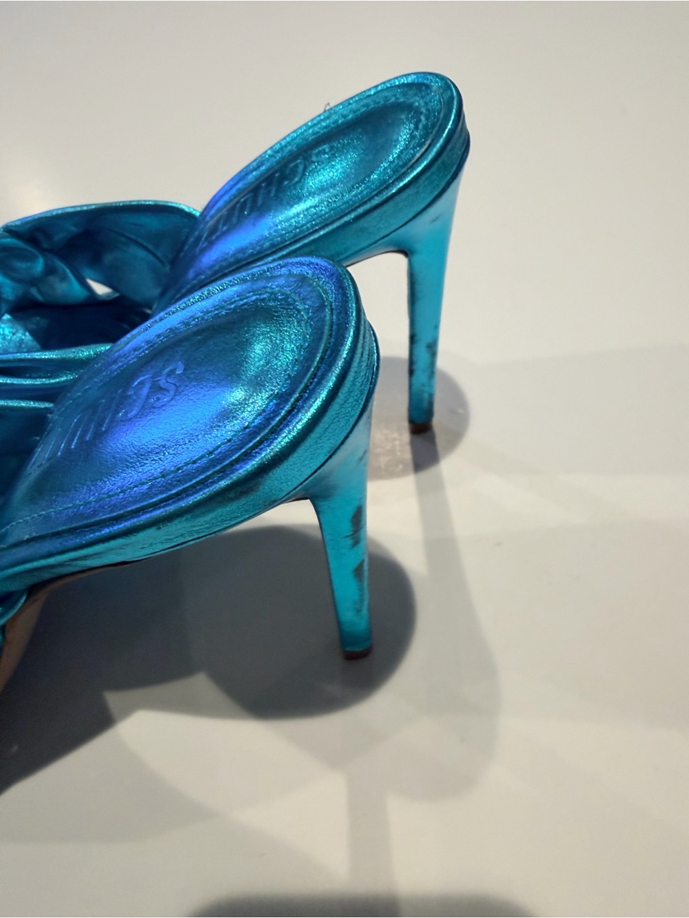 SCHUTZ Metallic Teal Knot Slip-On Heels - Picture 7 of 10